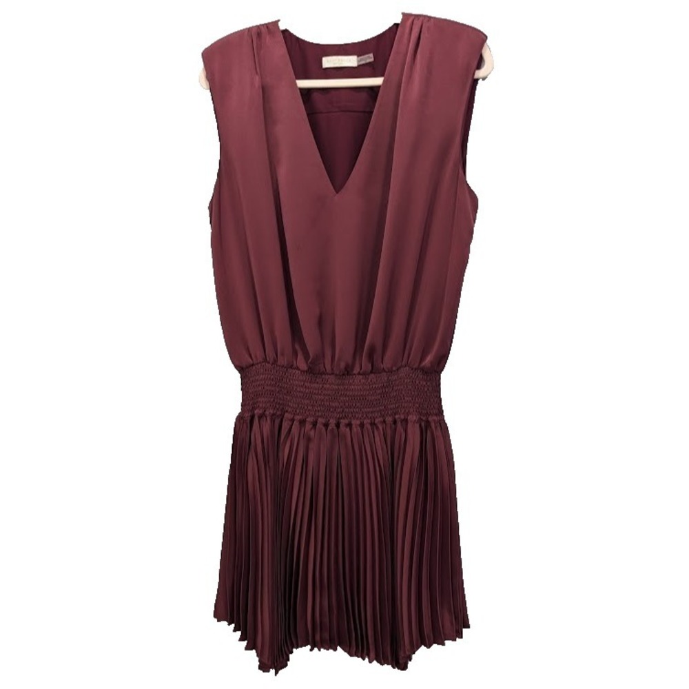 Ramy Brook New York Pleated Mini Dress Sexy Sleeveless Ruched Waist V-Neck L